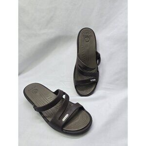 Crocs Patricia Wedge Strappy Slide Slip On Sandals Womens Size 7 Brown/Tan